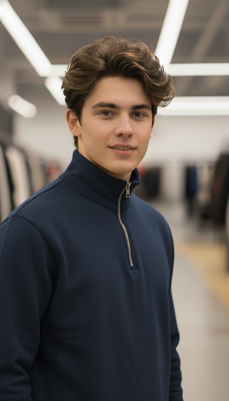 Stylish Quarter Zipper Navy-Blue