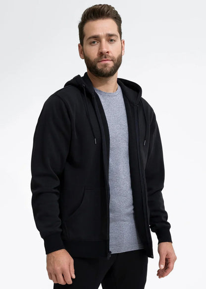 BLACK HIGH-FLEECE ZIP HOODIE