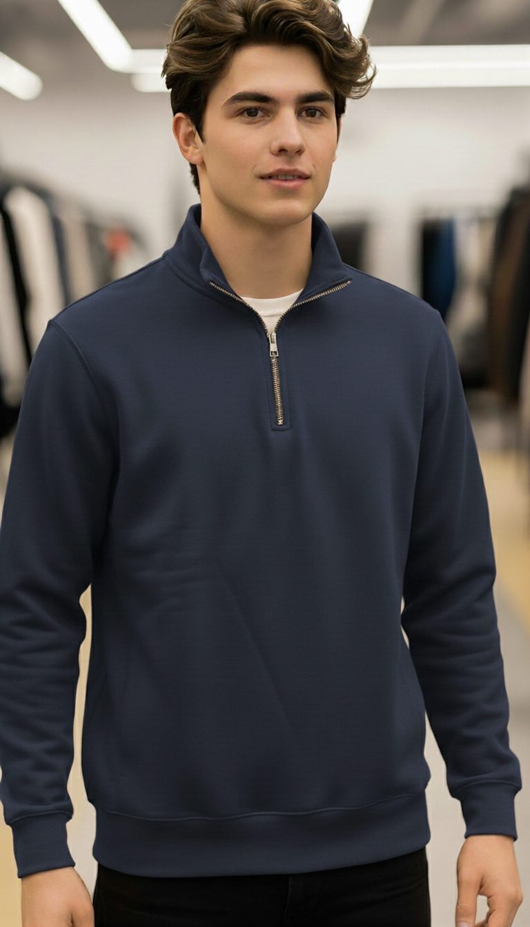 Stylish Quarter Zipper Navy-Blue