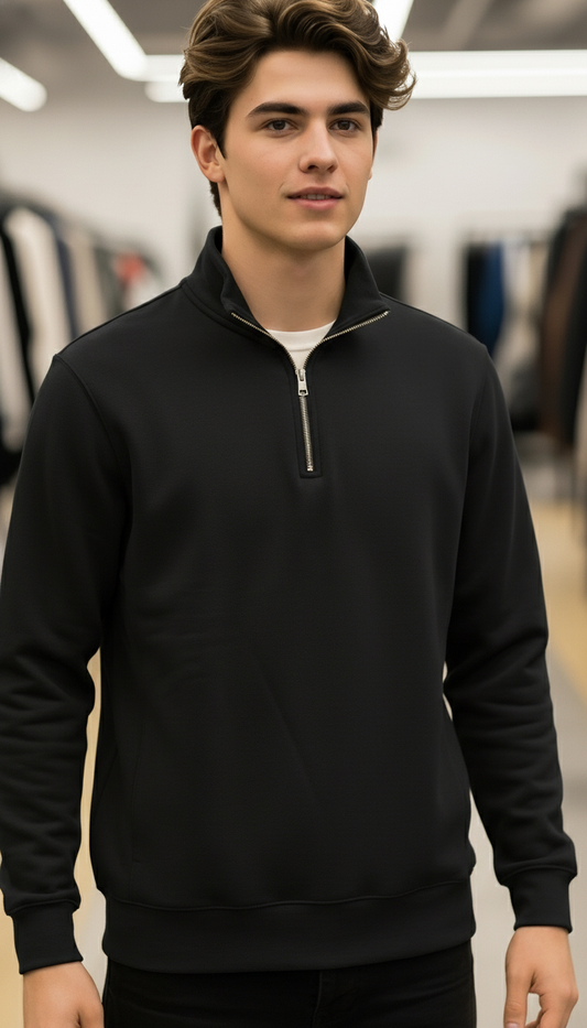 Stylish Quarter Zipper Black