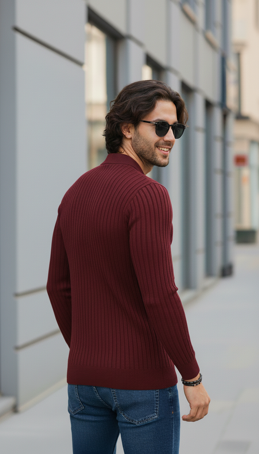 Maroon Zipper Full Sleeve Old Money