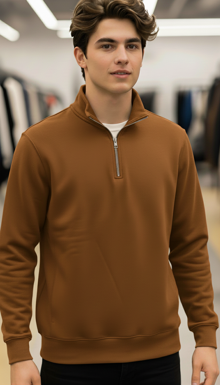 Premium Toffee Brown Quarter Zipper