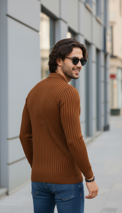 Toffee Brown Zipper Old Money Full Sleeve