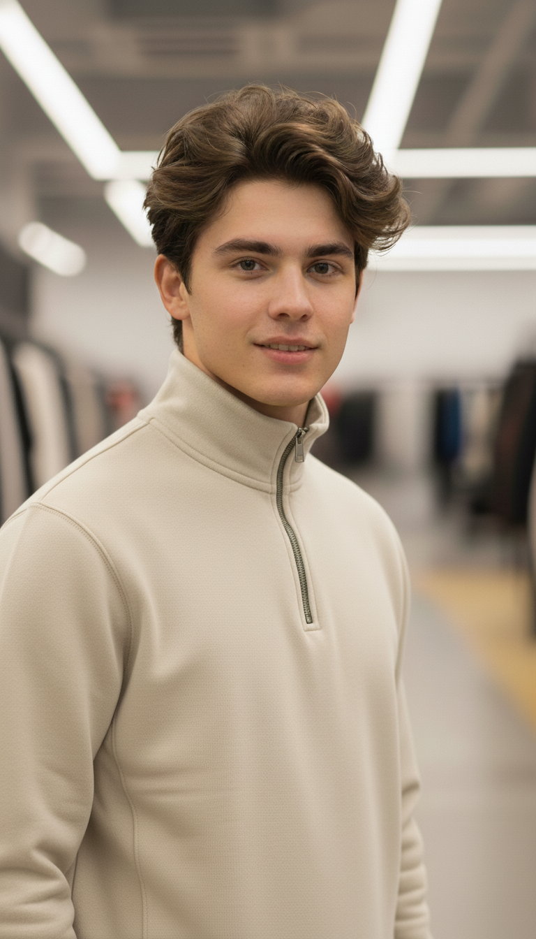 Stylish Quarter Zipper Creamy-Biege