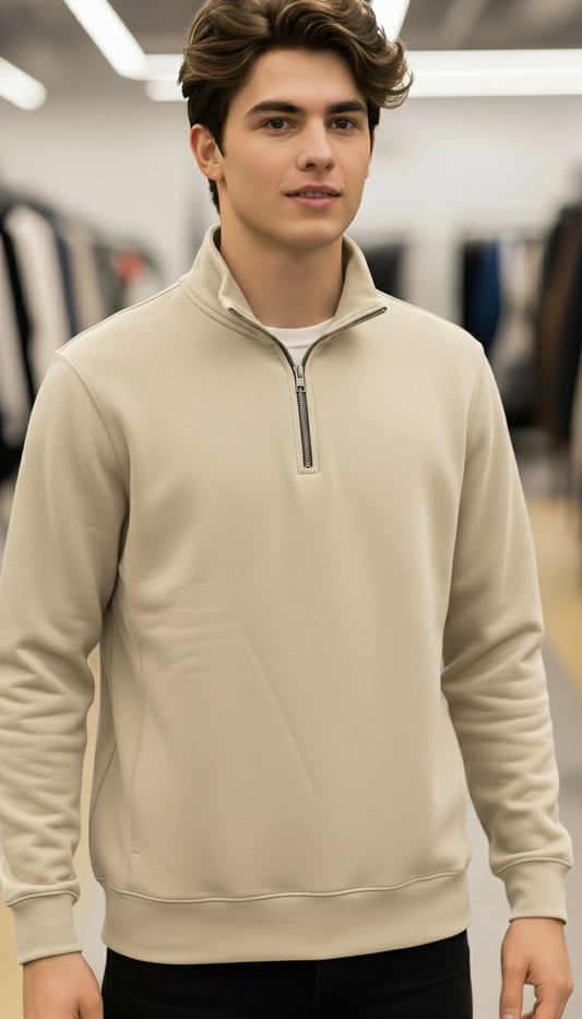 Stylish Quarter Zipper Creamy-Biege