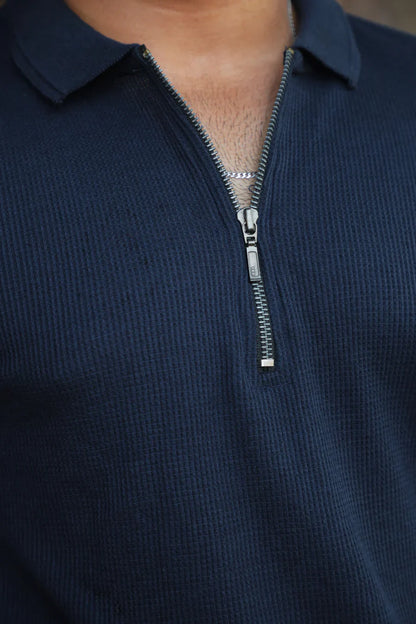 Italian Zipper Polo-Shirt navy luxury