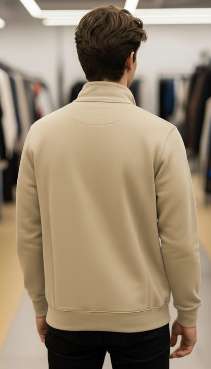 Stylish Quarter Zipper Creamy-Biege